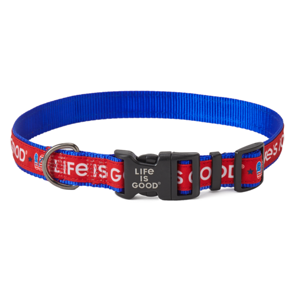 Coastal Pet Americana Flip Flops Ribbon Overlay Dog Collar in Faded Red Size Small